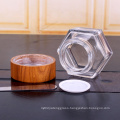 50ml Hexagonal glass mask  bottle with wood lid